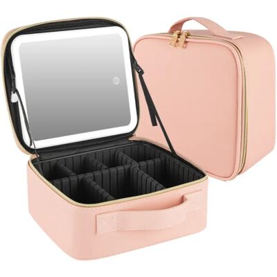 INF Wiederaufladbare LED-Reise-Make-up-Tasche mit abnehmbarem Spiegel, Touch-Bedienfeld und verstellbaren Trennwänden Rosa INF Wiederaufladbare LED-Reise-Make-up-Tasche mit abnehmbarem Spiegel, Touch-Bedienfeld und verstellbaren Trennwänden Rosa