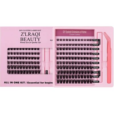 INF Wimpernset – 100 Premium-Faser Cluster-Wimpern, wiederverwendbares DIY-Set mit mehrreihigen Büscheln, Pinsel, Pinzette und INF Wimpernset – 100 Premium-Faser Cluster-Wimpern, wiederverwendbares DIY-Set mit mehrreihigen Büscheln, Pinsel, Pinzette und