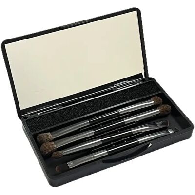 INF 4-teiliges doppelseitiges Lidschattenpinsel-Set mit Aufbewahrungsbox und Spiegel, Nylonborsten, schwarze Griffe INF 4-teiliges doppelseitiges Lidschattenpinsel-Set mit Aufbewahrungsbox und Spiegel, Nylonborsten, schwarze Griffe