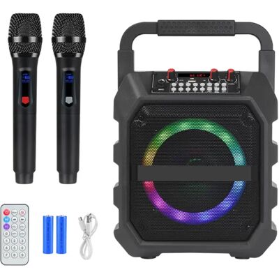 INF Tragbarer Karaoke-Lautsprecher mit zwei kabellosen Mikrofonen, RGB-Lichteffekten, wiederaufladbarer Lithiumbatterie, 25W INF Tragbarer Karaoke-Lautsprecher mit zwei kabellosen Mikrofonen, RGB-Lichteffekten, wiederaufladbarer Lithiumbatterie, 25W