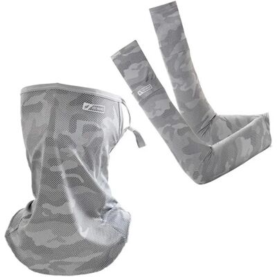 INF Outdoor UV-Schutz Zweiteiliges Set - Maske und Armstulpen aus Nylon-Eisseide, kühlend und atmungsaktiv Grau INF Outdoor UV-Schutz Zweiteiliges Set - Maske und Armstulpen aus Nylon-Eisseide, kühlend und atmungsaktiv Grau