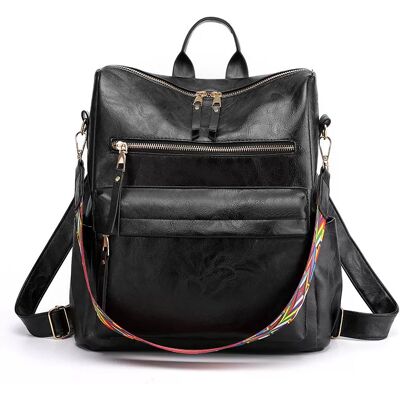 INF Vintage Damen Rucksack mit Doppel-Schulterriemen Schwarz INF Vintage Damen Rucksack mit Doppel-Schulterriemen Schwarz