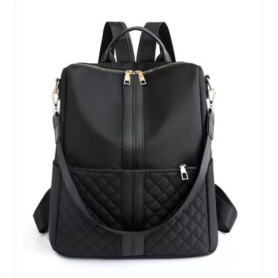 INF Stilvoller schwarzer Nylon-Rucksack für Damen - Koreanischer Stil, Multi-Pocket-Design INF Stilvoller schwarzer Nylon-Rucksack für Damen - Koreanischer Stil, Multi-Pocket-Design