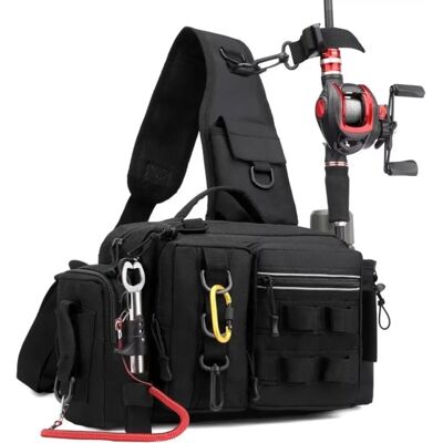 INF Multifunktionale Oxford-Tuch Angeltasche - Outdoor Angelrucksack mit Rutenhalter Schwarz INF Multifunktionale Oxford-Tuch Angeltasche - Outdoor Angelrucksack mit Rutenhalter Schwarz