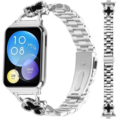INF Elegantes silbernes Kleeblatt- und Drei-Perlen-Edelstahl-Uhrenarmband kompatibel mit Xiaomi/Redmi Smartwatches INF Elegantes silbernes Kleeblatt- und Drei-Perlen-Edelstahl-Uhrenarmband kompatibel mit Xiaomi/Redmi Smartwatches