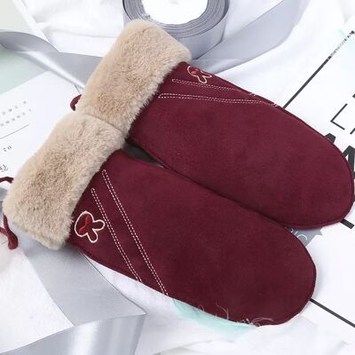 INF Warme Winterhandschuhe aus Wildlederimitat für Kinder, Burgunderrot INF Warme Winterhandschuhe aus Wildlederimitat für Kinder, Burgunderrot