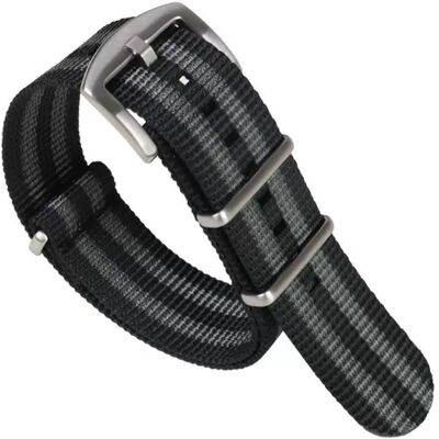 INF NATO-Uhrenarmband aus Nylongewebe mit Dornschließe aus Edelstahl 18 mm Schwarz + Hellgrau INF NATO-Uhrenarmband aus Nylongewebe mit Dornschließe aus Edelstahl 18 mm Schwarz + Hellgrau