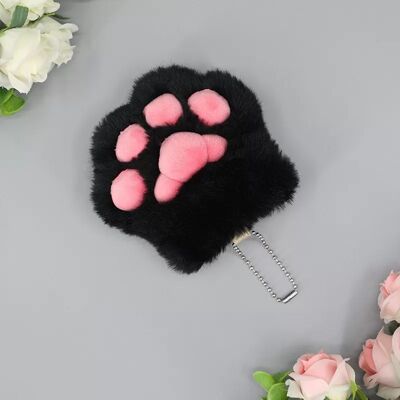 INF Süßes Katzenpfoten-Schlüsselanhänger Schwarz+Rosa INF Süßes Katzenpfoten-Schlüsselanhänger Schwarz+Rosa
