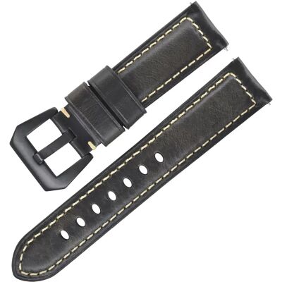 INF Italienisches Leder Uhrenarmband - Grau Schwarz - 19mm INF Italienisches Leder Uhrenarmband - Grau Schwarz - 19mm
