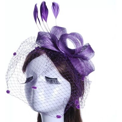 INF Eleganter Fascinator-Hut aus Netzstoff mit Federn Violett INF Eleganter Fascinator-Hut aus Netzstoff mit Federn Violett