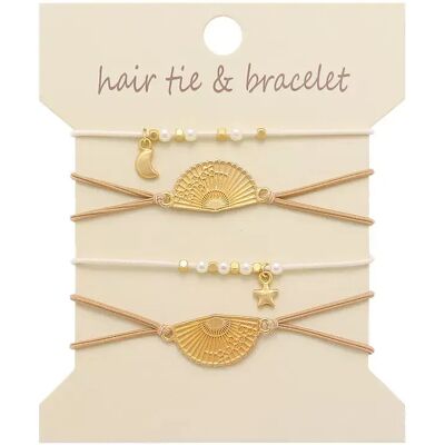 INF Elegantes Perlen-Gold-Fächer-Haargummi-Armband für Damen INF Elegantes Perlen-Gold-Fächer-Haargummi-Armband für Damen