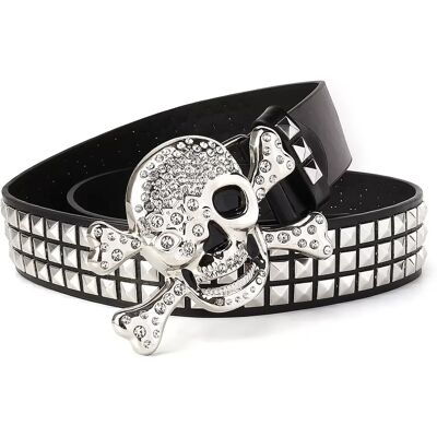 INF Schwarzer Totenkopf Gürtel 102cm - Gothic Punk Nietengürtel für Herren und Damen INF Schwarzer Totenkopf Gürtel 102cm - Gothic Punk Nietengürtel für Herren und Damen