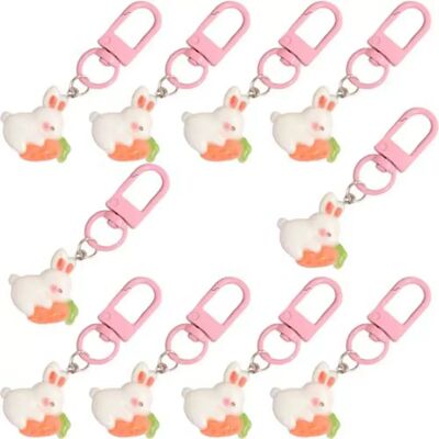 INF 10er-Pack Niedlicher Karottenhasen-Schlüsselanhänger, Weißer Legierungs-Schlüsselanhänger mit Blumen und Schleife INF 10er-Pack Niedlicher Karottenhasen-Schlüsselanhänger, Weißer Legierungs-Schlüsselanhänger mit Blumen und Schleife