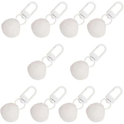 INF 10er-Pack Niedliche Flauschige Pompon Schlüsselanhänger, Legierung, Verschiedene Farben Weiß INF 10er-Pack Niedliche Flauschige Pompon Schlüsselanhänger, Legierung, Verschiedene Farben Weiß