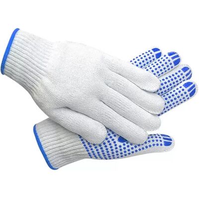 INF 600g Baumwollgarn Blaue PVC-Punkt-Handschuhe (Einheitsgröße) - 12 Paar Packung, Verbesserter Halt INF 600g Baumwollgarn Blaue PVC-Punkt-Handschuhe (Einheitsgröße) - 12 Paar Packung, Verbesserter Halt