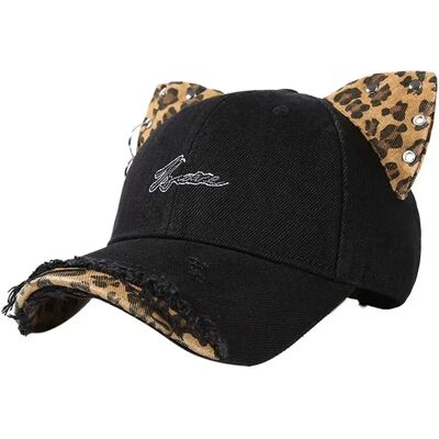 INF Leoparden-Katzenohren-Baseballkappe - Modische Farbblockierung, süß, lässig, Retro-Hut Khaki INF Leoparden-Katzenohren-Baseballkappe - Modische Farbblockierung, süß, lässig, Retro-Hut Khaki