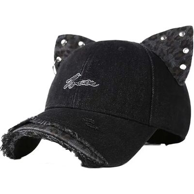 INF Leoparden-Katzenohren-Baseballkappe - Modische Farbblockierung, süß, lässig, Retro-Hut Grau INF Leoparden-Katzenohren-Baseballkappe - Modische Farbblockierung, süß, lässig, Retro-Hut Grau