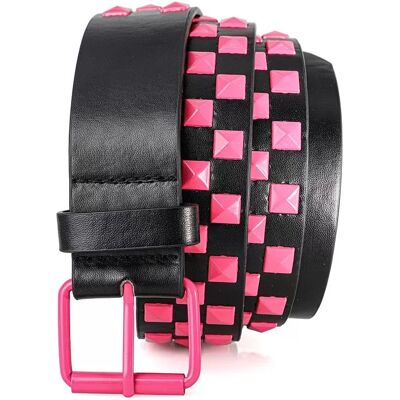 INF Damenmode Bunter quadratischer Perlen PU Ledergürtel - 110cm Stilvolle Taillenband Rosa INF Damenmode Bunter quadratischer Perlen PU Ledergürtel - 110cm Stilvolle Taillenband Rosa