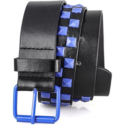 INF Damenmode Bunter quadratischer Perlen PU Ledergürtel - 110cm Stilvolle Taillenband Blau INF Damenmode Bunter quadratischer Perlen PU Ledergürtel - 110cm Stilvolle Taillenband Blau