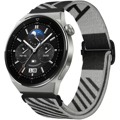 INF Verstellbares, elastisches Uhrenarmband aus gewebtem Nylon, kompatibel mit Huawei GT3 Pro/Buds 22 mm grau + schwarz INF Verstellbares, elastisches Uhrenarmband aus gewebtem Nylon, kompatibel mit Huawei GT3 Pro/Buds 22 mm grau + schwarz