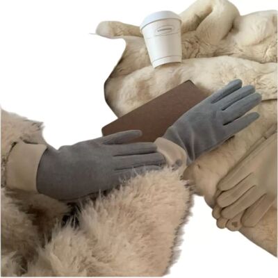 INF Winterhandschuhe mit Knopfdesign, Fleece-Futter und Verdickung für Outdoor-Radfahren Grau INF Winterhandschuhe mit Knopfdesign, Fleece-Futter und Verdickung für Outdoor-Radfahren Grau