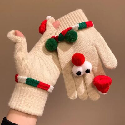 INF Weihnachtliche Strick-Plüschhandschuhe - Damen Winter Spaß Große Augen Winddichte Handschuhe Beige INF Weihnachtliche Strick-Plüschhandschuhe - Damen Winter Spaß Große Augen Winddichte Handschuhe Beige