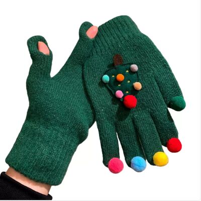 INF Weihnachtsbaum Winter Niedliche Kreative Fünf-Finger Warme Strickhandschuhe Grün INF Weihnachtsbaum Winter Niedliche Kreative Fünf-Finger Warme Strickhandschuhe Grün