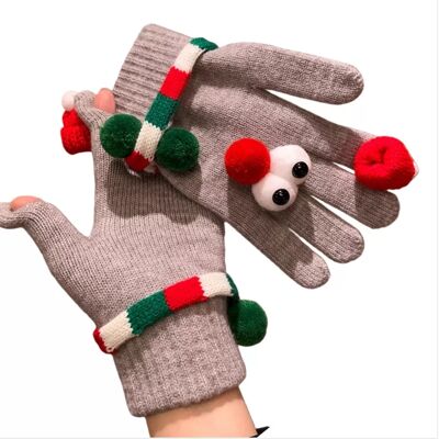 INF Weihnachtliche Strick-Plüschhandschuhe - Damen Winter Spaß Große Augen Winddichte Handschuhe Grau INF Weihnachtliche Strick-Plüschhandschuhe - Damen Winter Spaß Große Augen Winddichte Handschuhe Grau