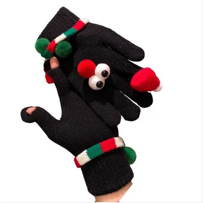 INF Weihnachtliche Strick-Plüschhandschuhe - Damen Winter Spaß Große Augen Winddichte Handschuhe Schwarz INF Weihnachtliche Strick-Plüschhandschuhe - Damen Winter Spaß Große Augen Winddichte Handschuhe Schwarz