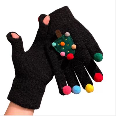 INF Weihnachtsbaum Winter Niedliche Kreative Fünf-Finger Warme Strickhandschuhe Schwarz INF Weihnachtsbaum Winter Niedliche Kreative Fünf-Finger Warme Strickhandschuhe Schwarz
