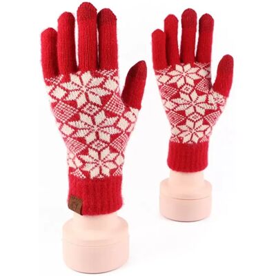 INF Rote gestrickte Weihnachtshandschuhe mit Schneeflockenmuster - Warme Winterhandschuhe INF Rote gestrickte Weihnachtshandschuhe mit Schneeflockenmuster - Warme Winterhandschuhe
