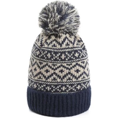 INF Stylische Acryl Strickmütze mit Bommel - Warme Wintermütze Navy blau INF Stylische Acryl Strickmütze mit Bommel - Warme Wintermütze Navy blau