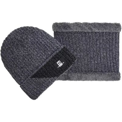 INF Winterliches Chenille-Mütze und Schal Set – Verdickter Windschutz Grau INF Winterliches Chenille-Mütze und Schal Set – Verdickter Windschutz Grau