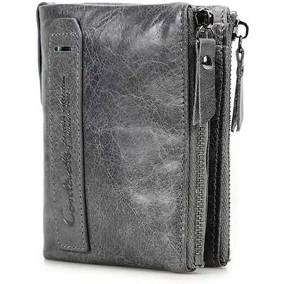 INF RFID-Schutz Geldbörse für Herren, Bifold-Geldbörse aus Kunstleder mit doppeltem Reißverschluss-Münzfach Grau INF RFID-Schutz Geldbörse für Herren, Bifold-Geldbörse aus Kunstleder mit doppeltem Reißverschluss-Münzfach Grau