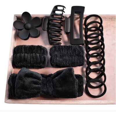 INF 16-teiliges Set weicher Haarbänder mit Schleife – Haaraccessoires aus Polyester und ABS mit großer, matter Haarspange und Schwarz INF 16-teiliges Set weicher Haarbänder mit Schleife – Haaraccessoires aus Polyester und ABS mit großer, matter Haarspange und Schwarz