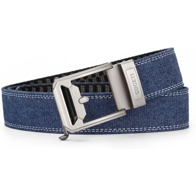 INF Denim-Gürtel mit Ratsche, lochfreiem Riemen und automatischer Schnalle aus Legierung Dunkelblau INF Denim-Gürtel mit Ratsche, lochfreiem Riemen und automatischer Schnalle aus Legierung Dunkelblau