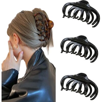 INF Extra-großer Haifisch-Haarclip 3er-Set — starker Halt, PC-weitzahnige Kralle für dickes, grobes Haar, sichere Dutt- und Schwarz INF Extra-großer Haifisch-Haarclip 3er-Set — starker Halt, PC-weitzahnige Kralle für dickes, grobes Haar, sichere Dutt- und Schwarz
