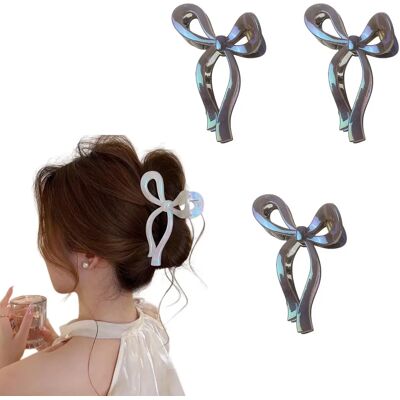 INF Schillerndes PMMA Schmetterlings-Schleifen Haarklammer-Set, 3 Stück – Glänzende Acrylclips für halb hochgesteckte Styles, Grau INF Schillerndes PMMA Schmetterlings-Schleifen Haarklammer-Set, 3 Stück – Glänzende Acrylclips für halb hochgesteckte Styles, Grau