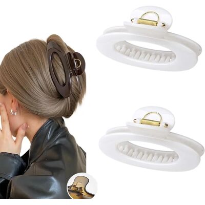 INF Hohler ovaler Haarklammer 2er-Set – PC-Material, breite Zähne für dichtes Haar, mehrere Farben Weiß INF Hohler ovaler Haarklammer 2er-Set – PC-Material, breite Zähne für dichtes Haar, mehrere Farben Weiß