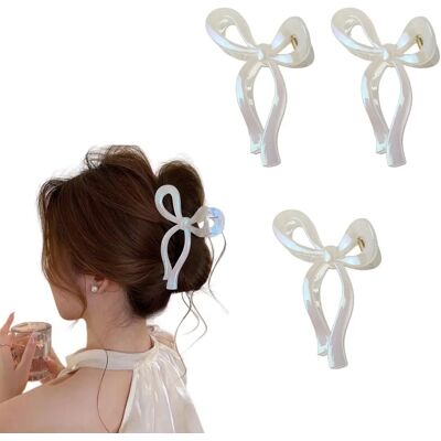 INF Schillerndes PMMA Schmetterlings-Schleifen Haarklammer-Set, 3 Stück – Glänzende Acrylclips für halb hochgesteckte Styles, Beige INF Schillerndes PMMA Schmetterlings-Schleifen Haarklammer-Set, 3 Stück – Glänzende Acrylclips für halb hochgesteckte Styles, Beige