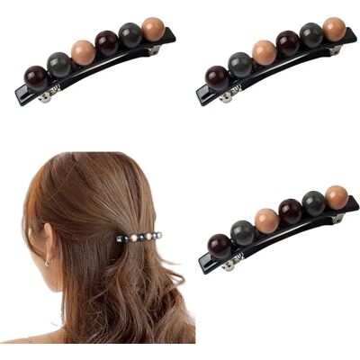 INF Einreihige Feder-Barrette mit Perlen, 3er-Set – PC-Konstruktion für sichere Fixierung und eleganten Look grau + schwarz INF Einreihige Feder-Barrette mit Perlen, 3er-Set – PC-Konstruktion für sichere Fixierung und eleganten Look grau + schwarz
