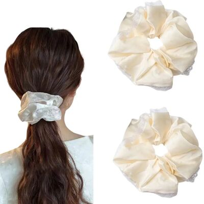 INF Premium Scrunchie aus französischer Spitze 2er-Pack – volumengebendes Polyester-Haargummi mit hochelastischem Kern Weiß INF Premium Scrunchie aus französischer Spitze 2er-Pack – volumengebendes Polyester-Haargummi mit hochelastischem Kern Weiß