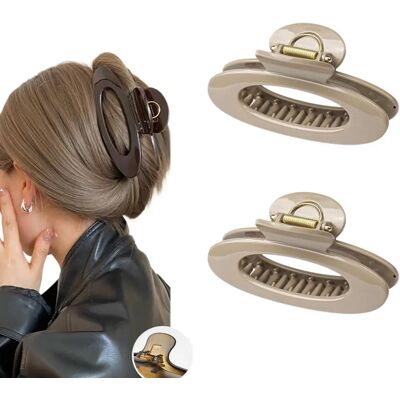 INF Hohler ovaler Haarklammer 2er-Set – PC-Material, breite Zähne für dichtes Haar, mehrere Farben Khaki INF Hohler ovaler Haarklammer 2er-Set – PC-Material, breite Zähne für dichtes Haar, mehrere Farben Khaki