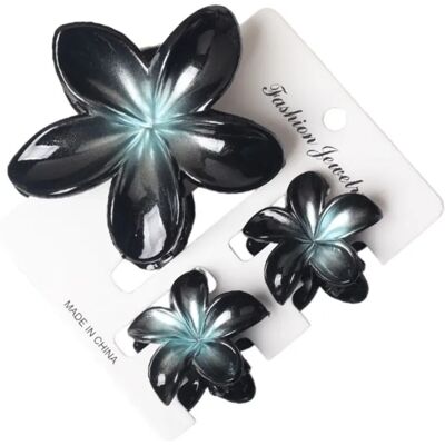 INF Plumeria-Blumen-Haarklammer mit Karte – ABS-Krallenclip, rutschfester Halt, abgerundete Kanten, 3er-Set Blau+Schwarz INF Plumeria-Blumen-Haarklammer mit Karte – ABS-Krallenclip, rutschfester Halt, abgerundete Kanten, 3er-Set Blau+Schwarz