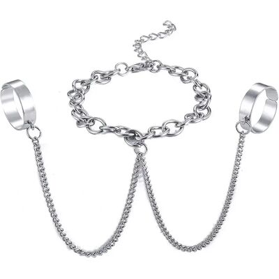 INF Elegantes Fingerring-Armband mit zwei Ringen – trendiger und stilvoller Schmuck für Frauen INF Elegantes Fingerring-Armband mit zwei Ringen – trendiger und stilvoller Schmuck für Frauen