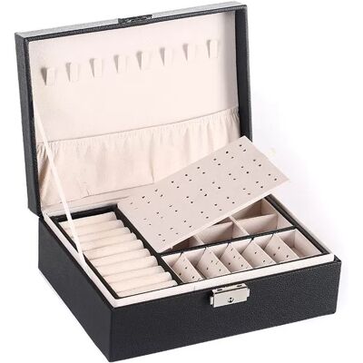 INF Schmuckschatulle - Doppelschichtiger Schmuck-Organizer mit Schloss Schwarz INF Schmuckschatulle - Doppelschichtiger Schmuck-Organizer mit Schloss Schwarz
