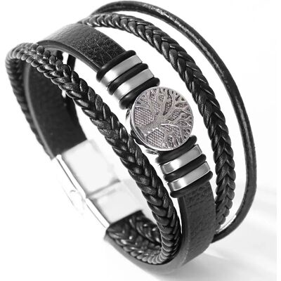 INF Geflochtenes Lederarmband mit Lebensbaum-Anhänger aus Metall INF Geflochtenes Lederarmband mit Lebensbaum-Anhänger aus Metall
