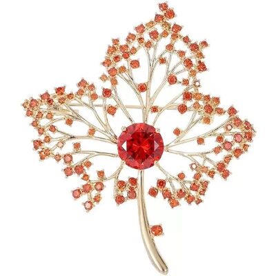 INF Exquisite rote Ahorn Brosche mit Rubin Kristall Akzent INF Exquisite rote Ahorn Brosche mit Rubin Kristall Akzent