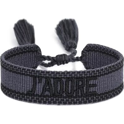 INF Besticktes Armband aus Polyester, verstellbar, Quaste, 1 Stück Grau INF Besticktes Armband aus Polyester, verstellbar, Quaste, 1 Stück Grau