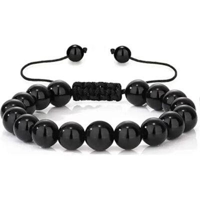 INF 10mm Schwarzer Obsidian Geflochtenes Armband - Verstellbares, handgefertigtes Perlenarmband INF 10mm Schwarzer Obsidian Geflochtenes Armband - Verstellbares, handgefertigtes Perlenarmband